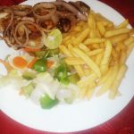 Pan Fry Fish Filet With Chips And Vegetables